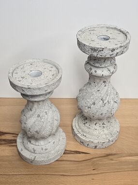 Ashland Distressed White Stone-Look Candlestick Holders (Set of 2)